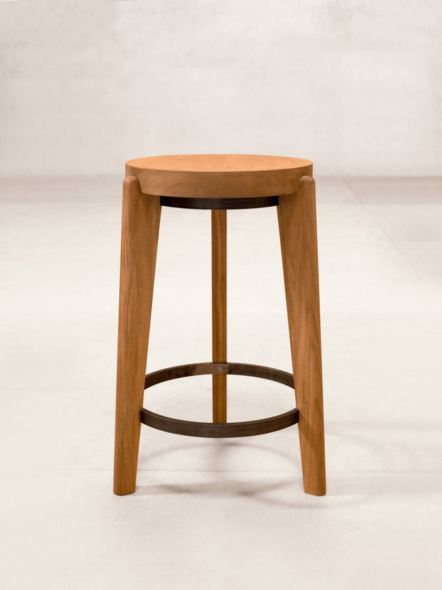 03 Counter Steel Ring Stool Back Natural Teak