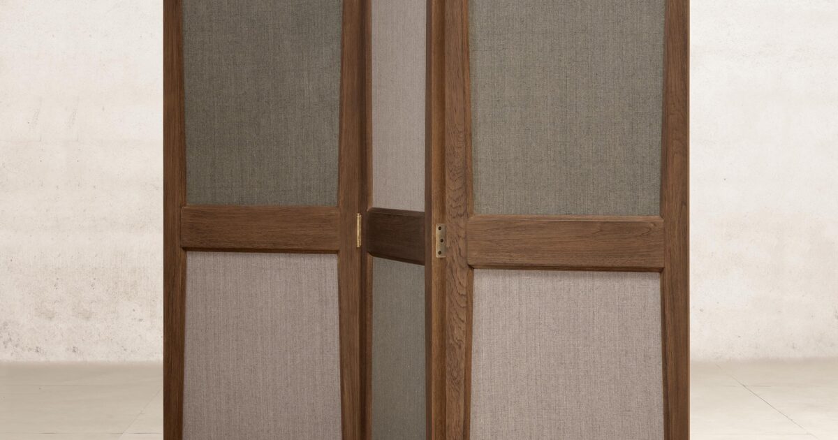Pierre Jeanneret Folding Screen – 3-Panel, Teak & Linen, 1957
