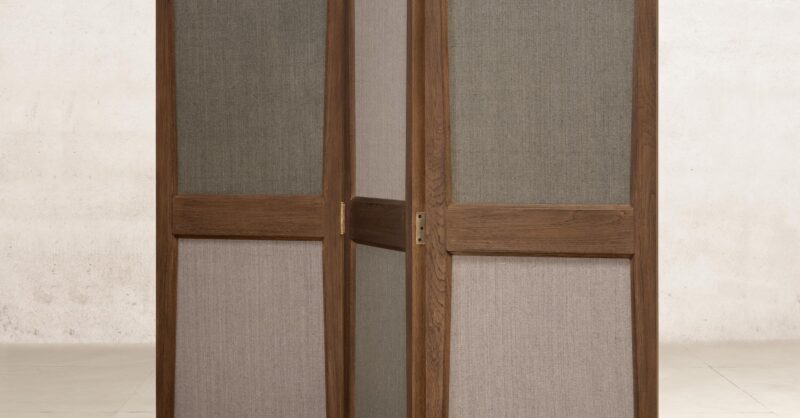 Pierre Jeanneret Folding Screen – 3-Panel, Teak & Linen, 1957