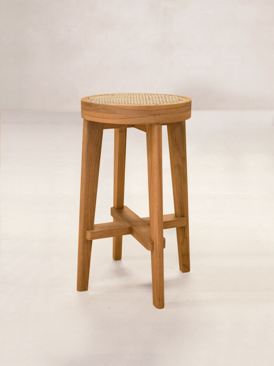02 High Cane Seat Stool Front Natural Teak V2