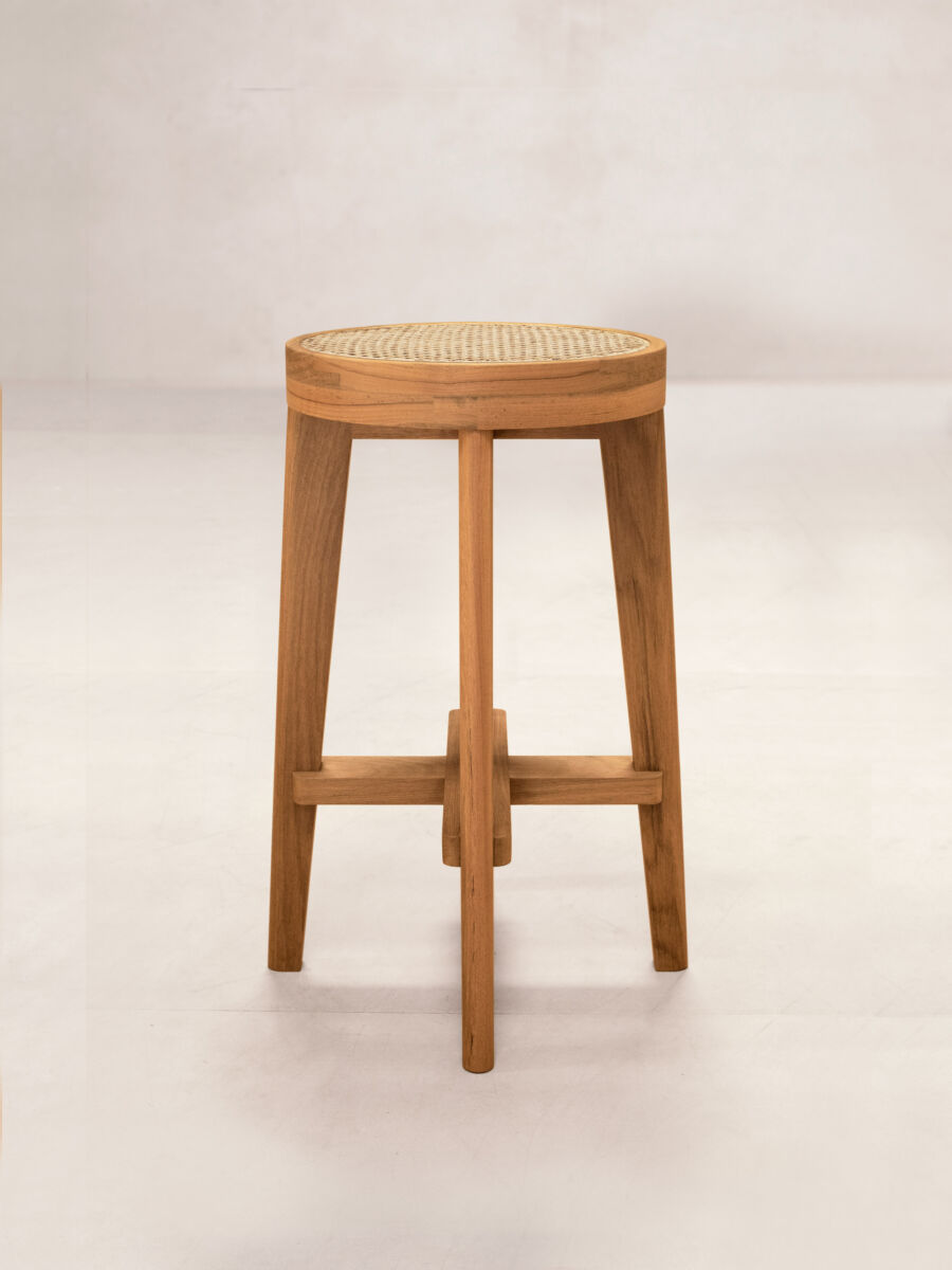 03 High Cane Seat Stool Front Natural Teak V2