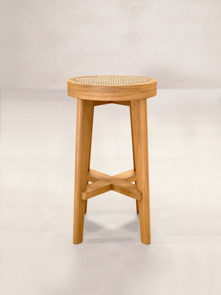 03 High Cane Seat Stool Side Natural Teak